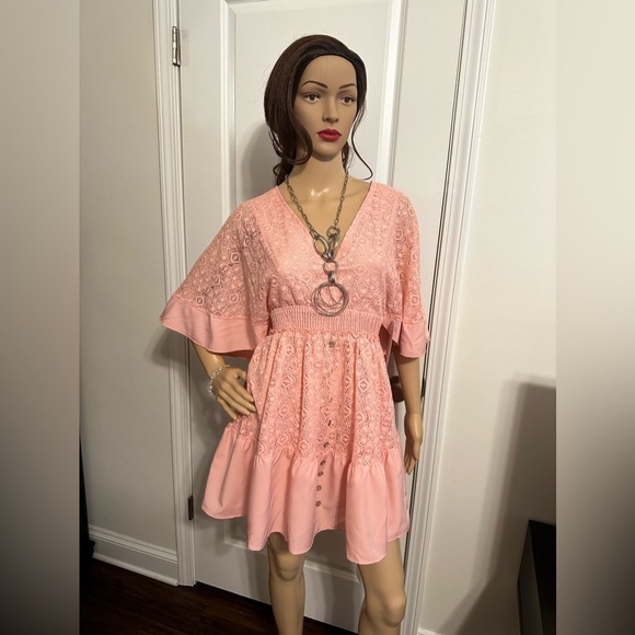 NWT-Bohemian Lace Dress w/ Deep Neck and Batwing - Picture 8 of 8